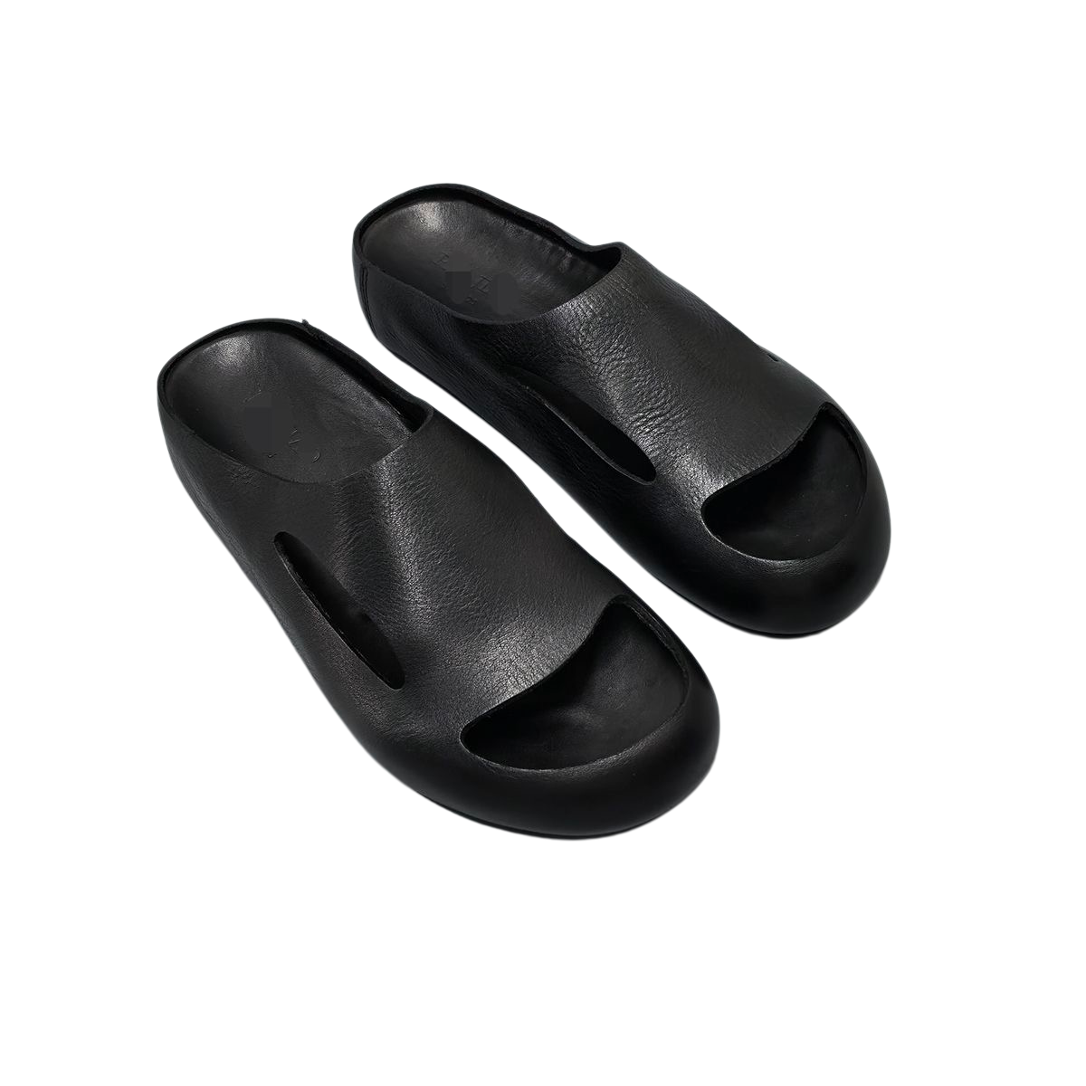 Minimalist Black Leather Cutout Mules, Smooth Full-Grain Leather Closed Toe Slip-On Flats For Ladies - Image 2