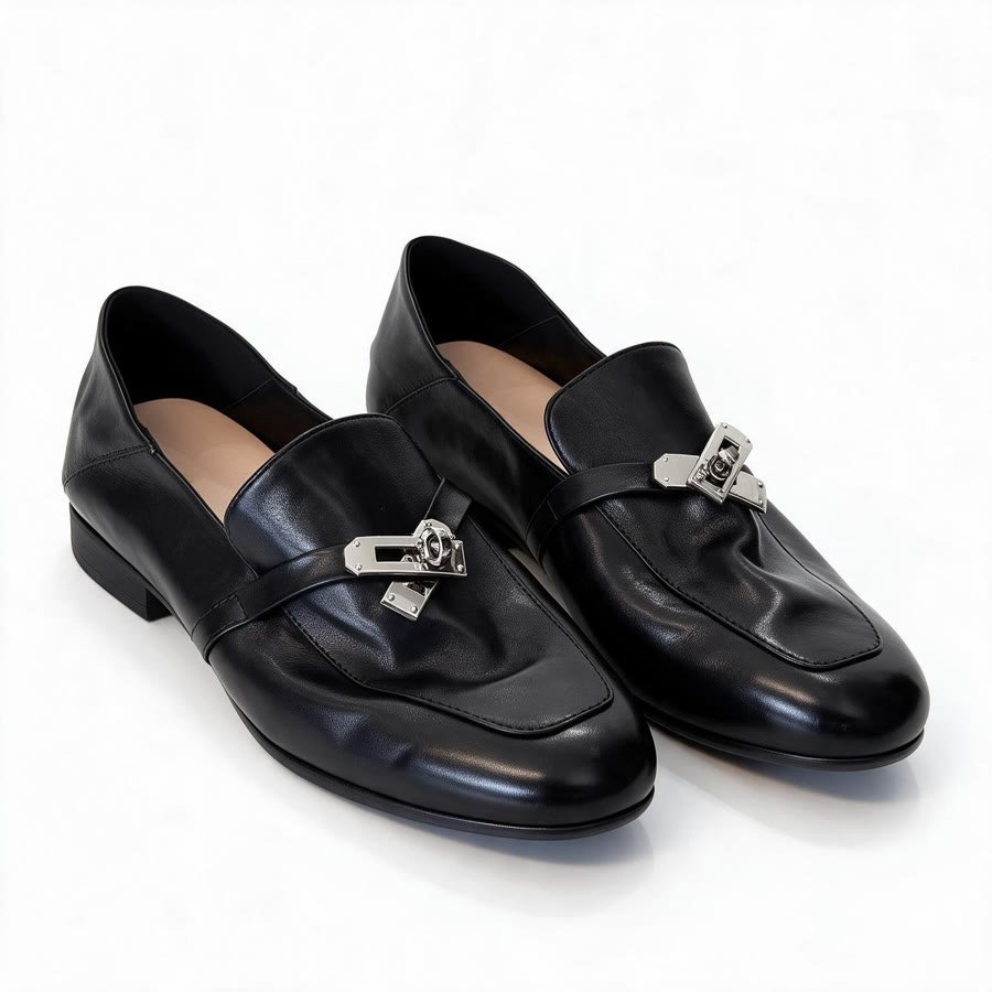 Black Loafer with Silver Buckle